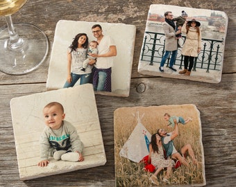 Photo Personalized Tumbled Stone Coaster Set of 4 for Family, Wedding Gift, Gift for Newlyweds, Gifts for Couples, Housewarming Gift