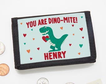 Personalized Kids Wallet - Custom Dinosaur Trifold Wallet - Nylon Wallet for Children - Fun Wallet for Boys & Girls