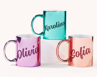 Personalized Glam Metallic Name Mug – Custom 11oz Shiny Coffee Cup for Her