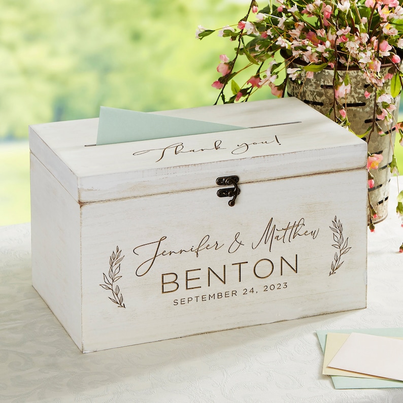 Elegant Couple Engraved Wooden Wedding Keepsake Card Box, Wedding Advice Box, Wedding Couples, Wedding Decorations, Personalized Wedding image 1