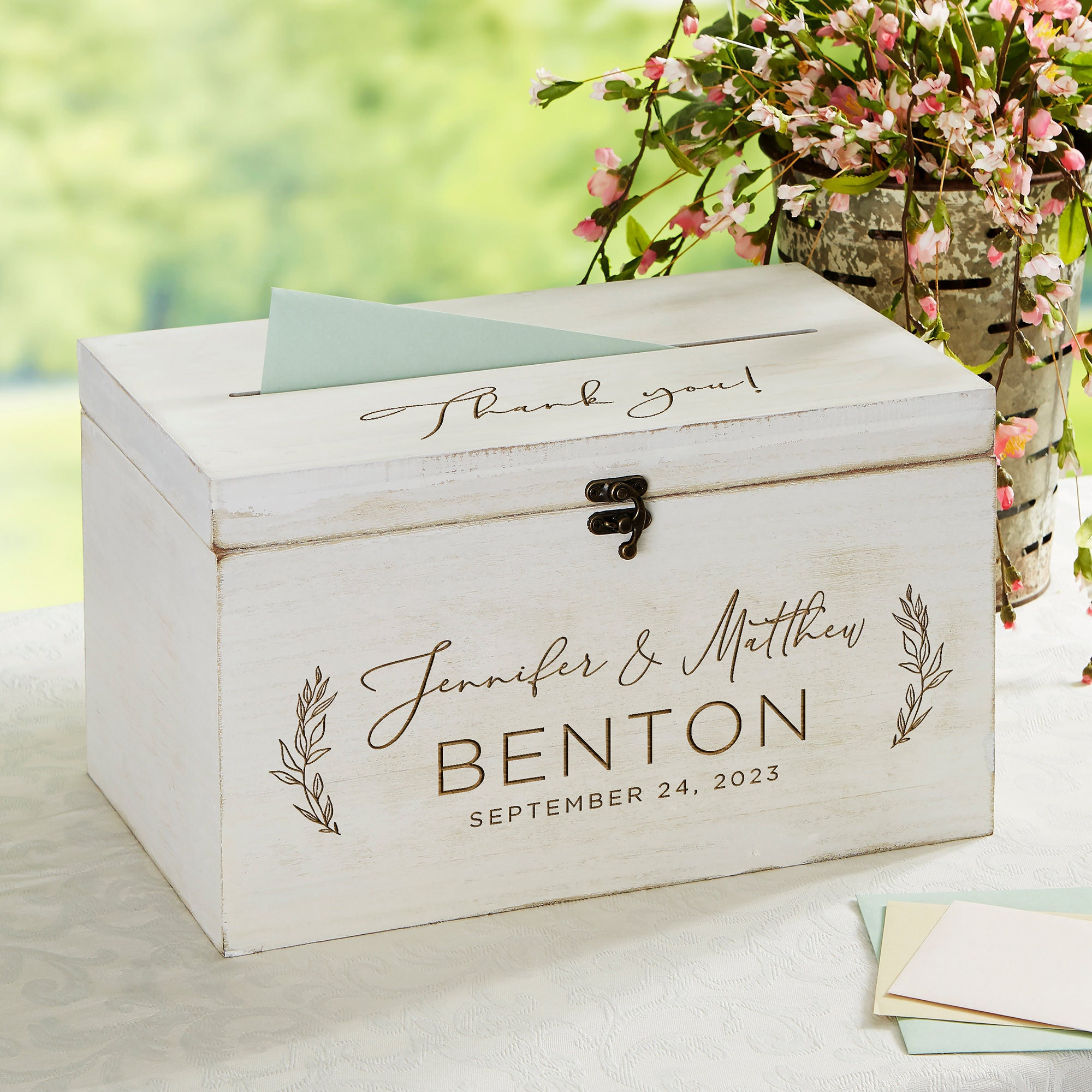 A&M Wooden Wedding Card Box with Lock and Arched Small Sign CABA002