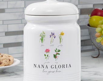 Birth Month Flower Personalized Cookie Jar, Personalized Mother's Day Gifts, Personalized Home Decor, Personalized Gifts for Her