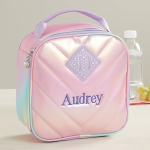 Chevron Quilted Rhinestone Embroidered Lunch Bag, Personalized Back to School Gifts, Custom Embroidery, Personalized Kids Lunch Box