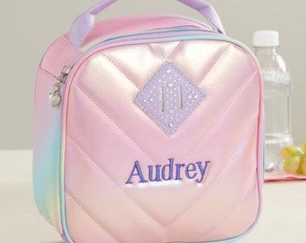 Chevron Quilted Rhinestone Embroidered Lunch Bag, Personalized Back to School Gifts, Custom Embroidery, Personalized Kids Lunch Box