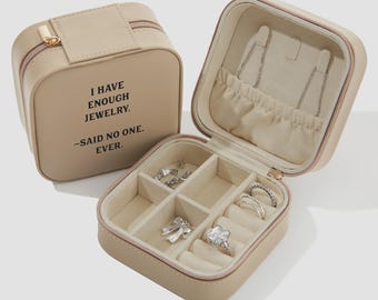 Write Your Own Personalized Small Beige Leatherette Travel Jewelry Case – Custom Mini Jewelry Organizer – Bridesmaid Gift