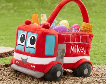 Fire Truck Embroidered Plush Easter Basket, Gifts for Easter, Easter Basket, Easter Gifts, Gifts for Kids, Easter Treats