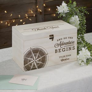 Personalized Graduation Card Box – Engraved Compass Wood Card Holder – Custom Graduation Party Money Box – Unique Grad Student Keepsake Gift image 1
