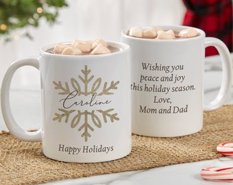 Silver and Gold Snowflakes Personalized Coffee Mug, Personalized Hot Cocoa Mug, Christmas Gift, Christmas Stocking Stuffer, Christmas Decor