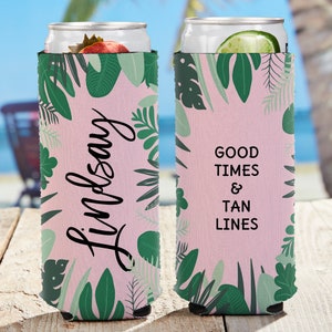 Palm Leaves Personalized Slim Can Cooler, Summer Gifts, Bachelorette Gifts, Bridal Party Gifts, Bridesmaid Gifts, Gifts for Her, Birthday