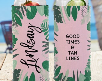 Palm Leaves Personalized Slim Can Cooler, Summer Gifts, Bachelorette Gifts, Bridal Party Gifts, Bridesmaid Gifts, Gifts for Her, Birthday