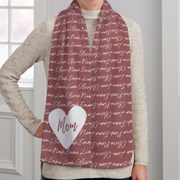 Family Heart Personalized Women's Fleece Scarf, Gifts for Mom, Personalized Christmas Gifts, Gifts for Mother's Day