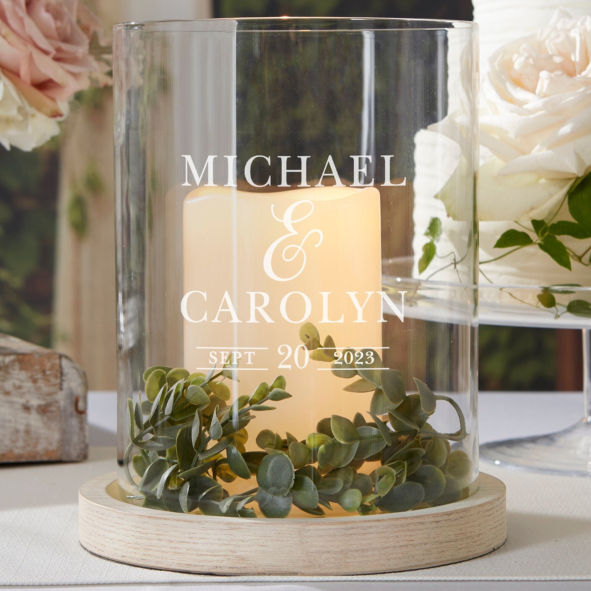 Moody Chic Personalized Wedding Hurricane Candle Holder, Decor, Gift, Home Decor