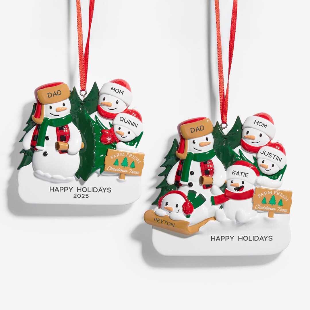 Christmas Tree Farm Personalized Snowman Ornament – Custom Family Name ...