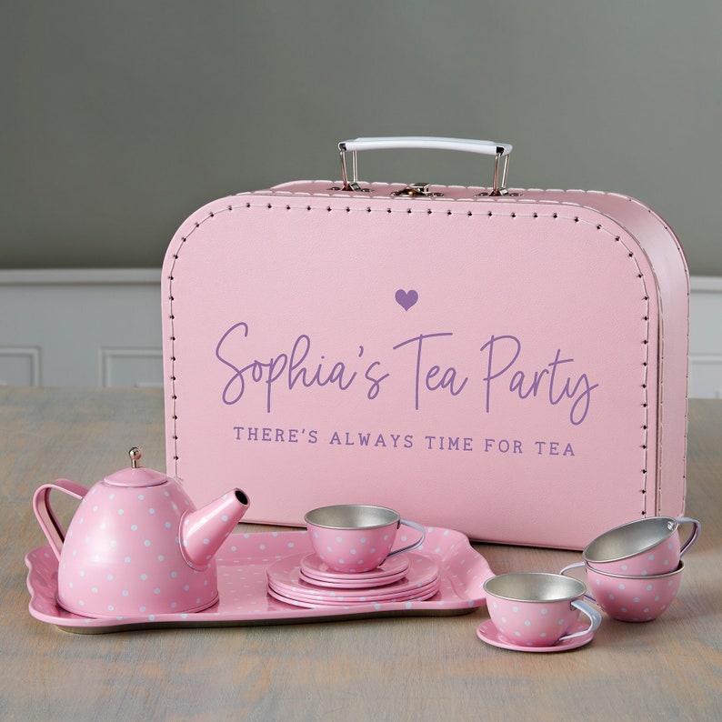 Personalized 15 pc. Pink Polka Dot Tea Set – Personalized Toys for Kids – Personalized Kid Gift – birthday gift for girls – custom tea set image 4