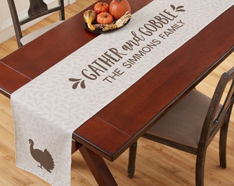 Gather & Gobble Personalized Table Runner, Fall Custom Home Decor, Farmhouse Home Decor, Autumn Decor, Thanksgiving Decor, Seasonal Decor