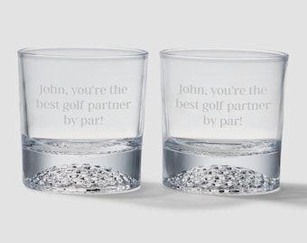 Personalized Engraved Golfer's Whiskey Glass Set – Custom Message Old Fashioned Golf Glasses – Golf Lover Bourbon Gift for Dad