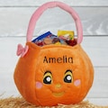 Personalized Embroidered Plush Pumpkin Treat Bag – Halloween Candy Bag