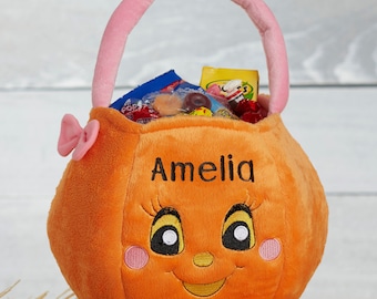 Personalized Embroidered Plush Pumpkin Treat Bag – Halloween Candy Bag