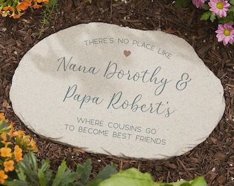 Personalized No Place Like Grandparents Large Garden Stone – Custom Round Yard Stepping Stone Gift for Grandma & Grandpa