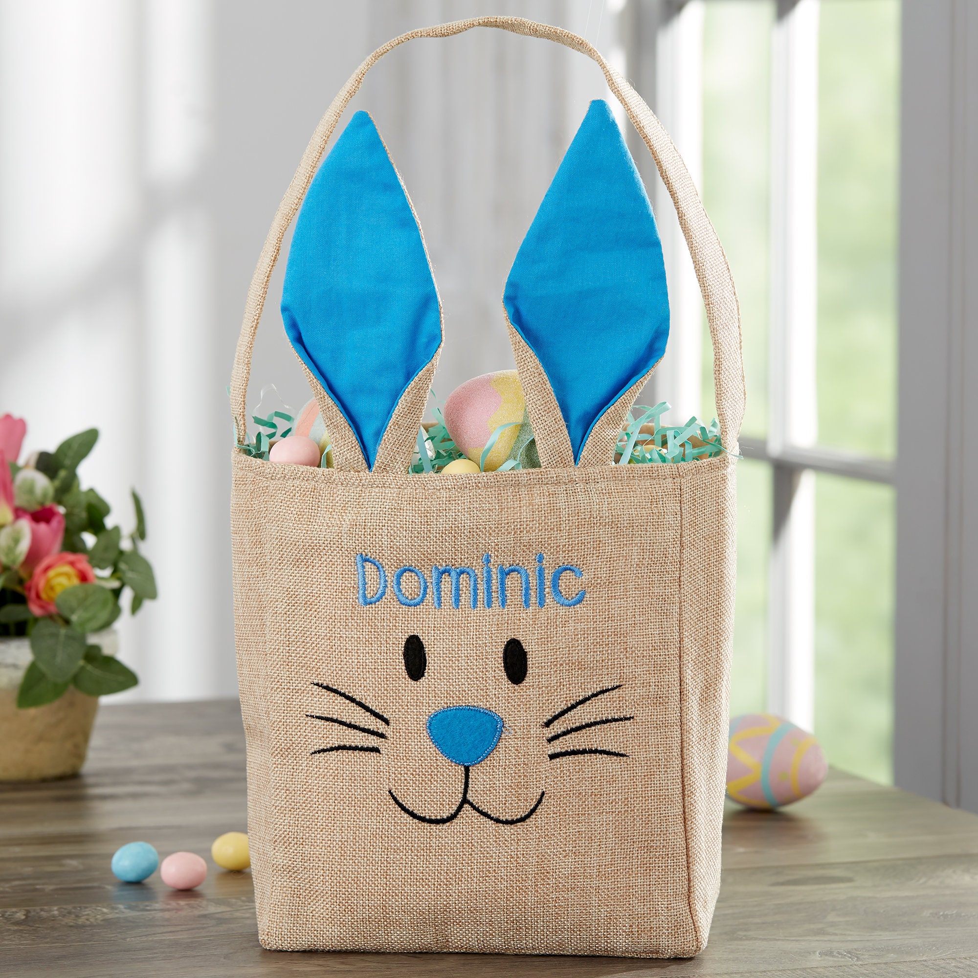 Jute Easter Bunny Basket for Kids Easter Burlap Basket Easter Eggs Hunt Event Burlap Bunny Rabbit Fluffy Tail Canvas Tote for Girls to Carry Candy Gifts and Eggs CAMIRUS 2PCS Easter Bunny Bags 