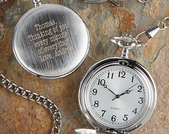 Herrington Engraved Silver Pocket Watch, Gifts for Him, Groomsmen Gifts, Father's Day Gifts, Personalized Gifts for Dad