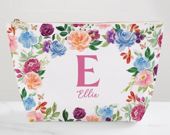 Forever Floral Personalized Makeup Bag, Custom Cosmetic Bag, Bridesmaid Gift, Gifts for Her, Makeup Gift, Travel Accessories