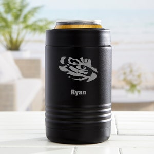 NCAA LSU Tigers Personalized Stainless Insulated Can Holder, Sports Gift, Personalized Gifts for Dad, Gifts for Him, Beer Gift