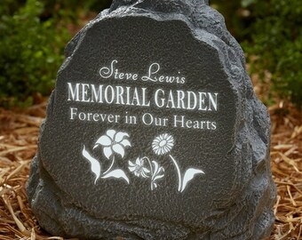 Memorial Garden Personalized LED Outdoor Garden Stone, Loved One, In Memory of,Solar Powered, Garden Decor, Forever in Our Hearts,Yard Decor