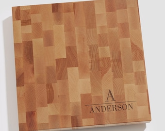 Personalized Butcher Block Cutting Board – End Grain Hardwood – Custom Engraved Name