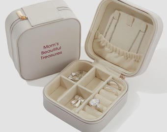 Write Your Own Personalized Small Ivory Leatherette Travel Jewelry Case – Custom Mini Jewelry Organizer – Bridesmaid Gift