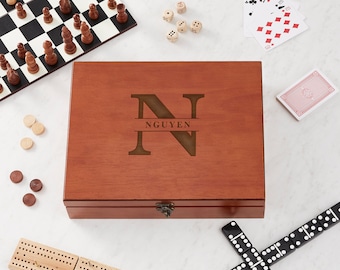 Lavish Last Name Personalized 7-in-1 Combination Game with Wood Case, Family Gift, Housewarming Gift, Personalized Gifts for Dad