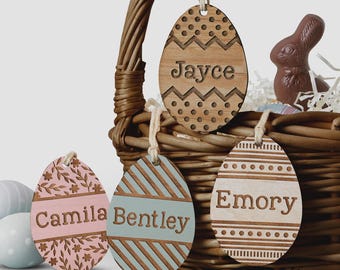 Personalized Wooden Easter Basket Tag – Custom Name Easter Egg Basket Tag – Engraved Kids Easter Basket Accessory
