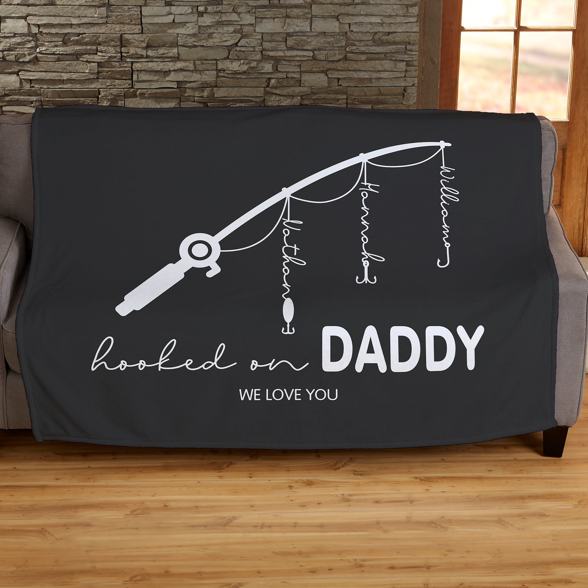 We're Hooked On Grandpa Personalized Blanket With Names, Fathers