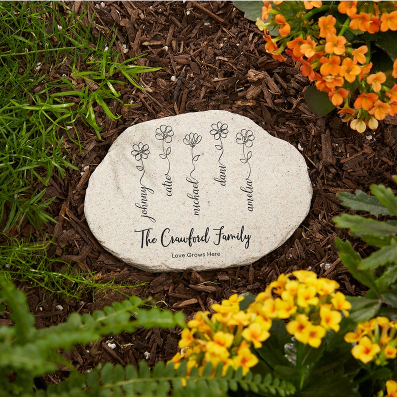 Garden Of Love Personalized Round Garden Stone, Mother's Day Gifts, Personalized Gifts for Her, Gifts for Grandma, Outdoor Home Decor Small Stone 4.25"x6"