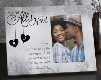 You're All I Need Personalized Picture Frame, Gifts for Her, Love Gifts