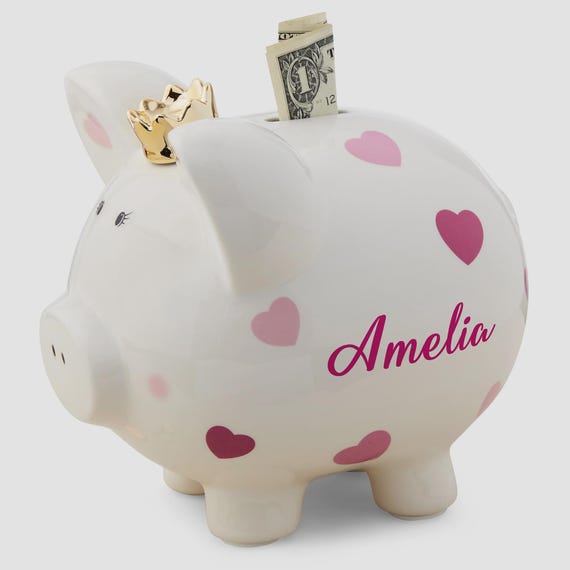 Personalized Baby Girl Piggy Bank – Custom Name Pink Heart Coin Bank – Nursery Decor Keepsake Gift for Baby Shower Girl