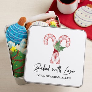 Candy Cane Kitchen Personalized Christmas Metal Tin, Personalized Cookie Tin, Cookie Jar, Cookies for Santa, Christmas Kitchenware