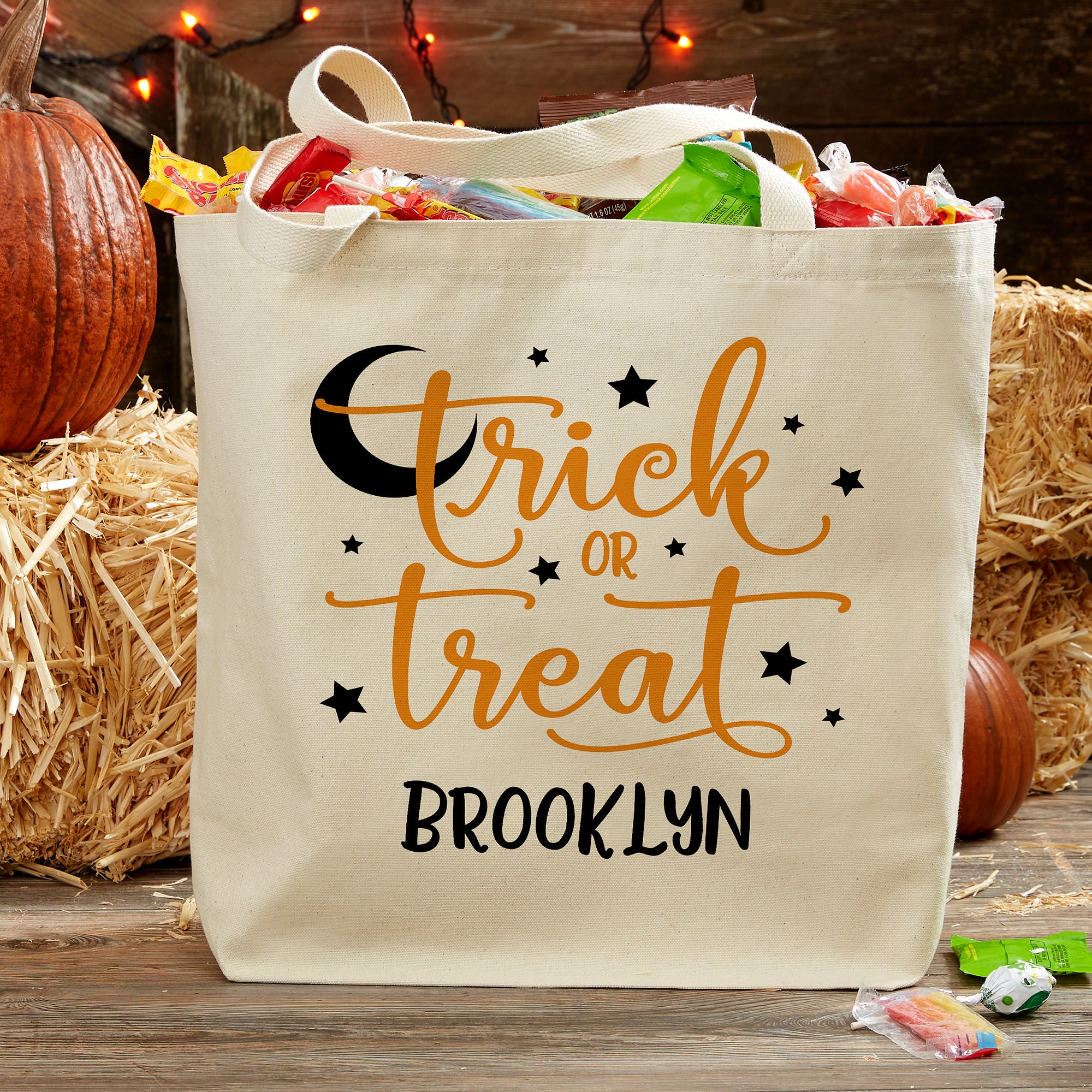 Trick or Treat Pumpkins Black Halloween Personalized Tote Bag DIY Kits