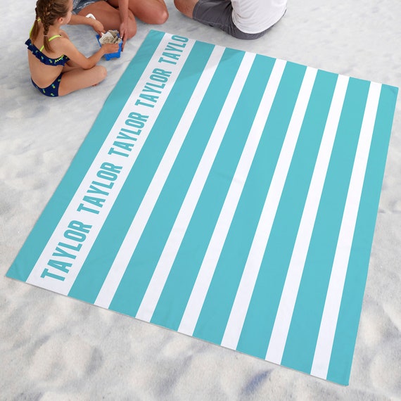 Classic Stripe Personalized Beach Blanket Spring Break Summer Gifts Gifts for Her Summer Activities Throw Blanket Custom Beach Towel Etsy