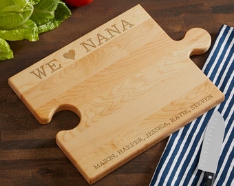 We Love Engraved Puzzle Piece Cutting Board, Gifts for Her, Gifts for Mom, Mother's Day Gift, Personalized Cutting Boards