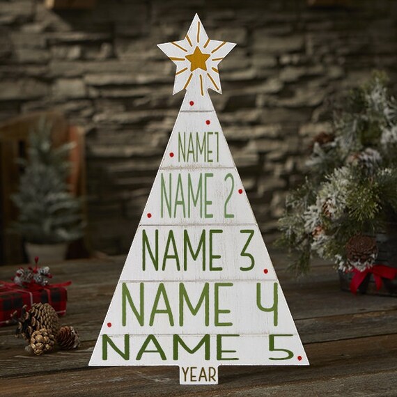 Family Tree Personalized Whitewash Wood Heart Ornament