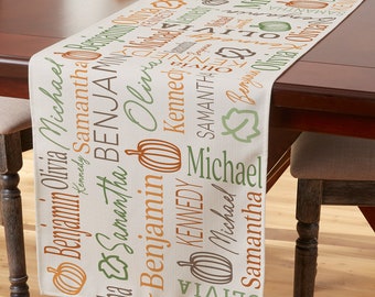 Fall Repeating Name Personalized Table Runner, Halloween Décor, Halloween Table Runner, Repeating Names Gifts, Fall Décor, Pumpkin Patterns
