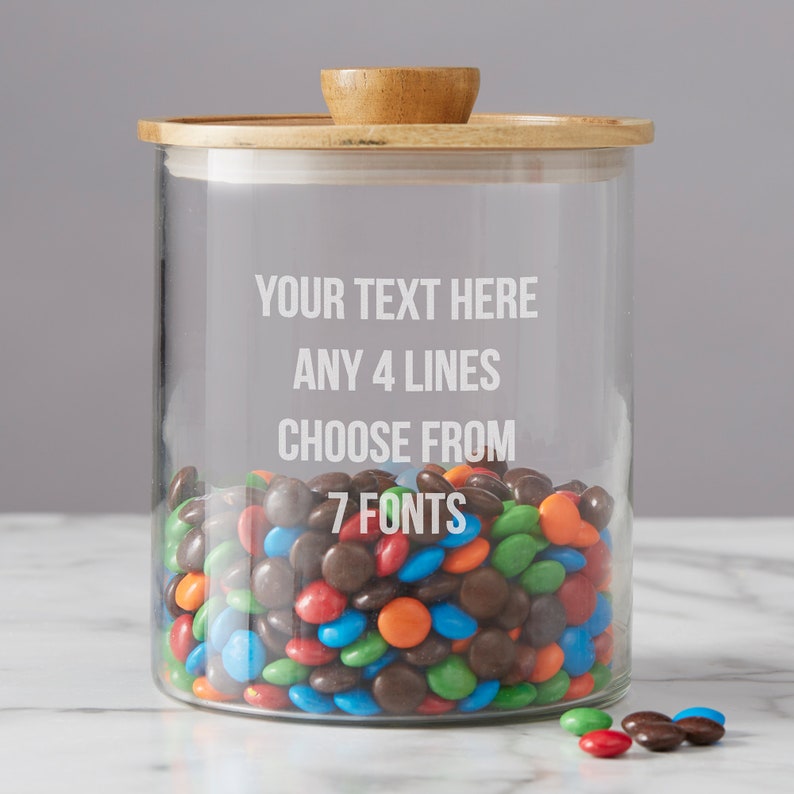 Write Your Own Personalized Glass Container with Acacia Lid – Personalized Home Decor – New Home Gifts – Gifts for Couples – Kitchen Decor 50 oz.