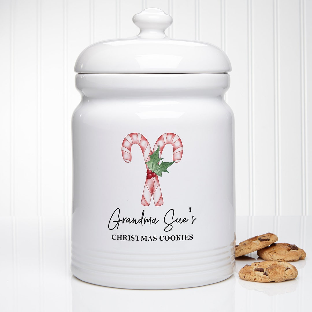 Candy Cane Kitchen Personalized Cookie Jar, Grandma's Snack Jar, Candy