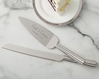 Modern Engraved Silver Cake Knife & Server Set, Personalized Wedding, Custom Cake Serving Set, Gifts for Wedding, Wedding Cakes, Newlyweds