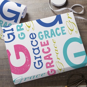 Trendy Repeating Name Personalized Wrapping Paper, Children&#39;s Wrapping Paper, Kids&#39; Wrapping Paper, Christmas, Birthday, Graduation, Present