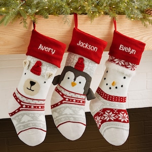 Winter Character Personalized Knit Christmas Stocking, Family Christmas Stocking, Personalized Christmas Stocking, Family Stocking