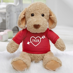 My Valentine Personalized Sitting Brown Plush Dog, Stuffed Animals, Kids Gift, Valentine&#39;s Day Gift, Gifts for Her, Gifts for Him