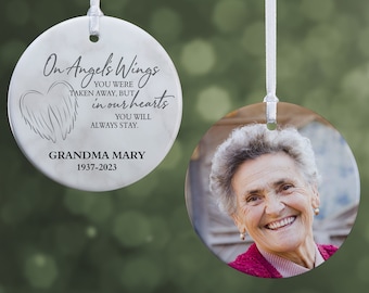 On Angel's Wings Memorial Personalized Ornament, Custom Ornaments, Personalized Christmas Gifts, Personalized Memorial Ornament