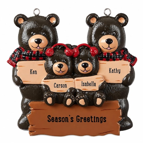 Personalized Holiday Bear Family Ornament – Resin Christmas Tree Decoration